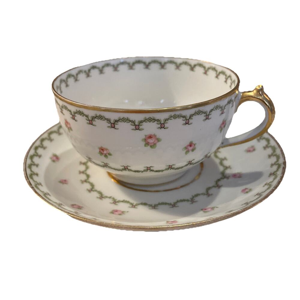 Vintage GDA Limoges France CH. Field Haviland Pink Roses TEACUP & SAUCER